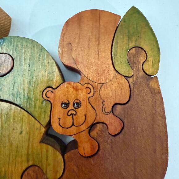 Vintage 1970s Wooden Puzzle Jenell Todd Woodland Animals Tire Swing Tree Painted - Picture 5 of 16